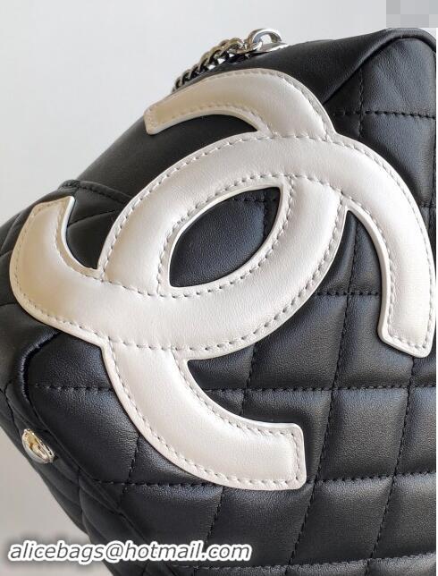 Best Price Chanel Quilted Leather Bowling bag with Maxi CC A6329 Black/White 2024