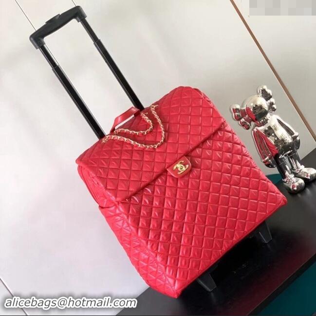 Low Cost Chanel Quilted Nylon Luggage Travel Bag A11784 Bright Red