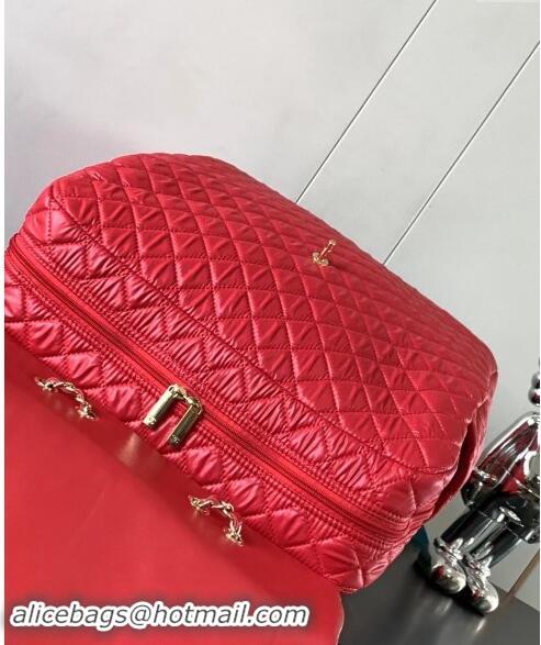 Low Cost Chanel Quilted Nylon Luggage Travel Bag A11784 Bright Red