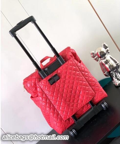 Low Cost Chanel Quilted Nylon Luggage Travel Bag A11784 Bright Red