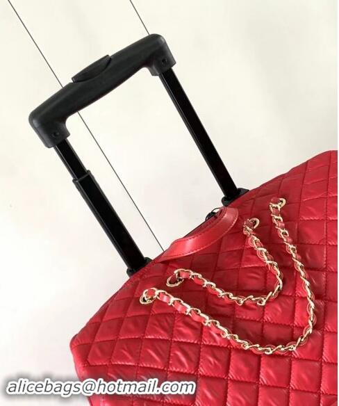 Low Cost Chanel Quilted Nylon Luggage Travel Bag A11784 Bright Red