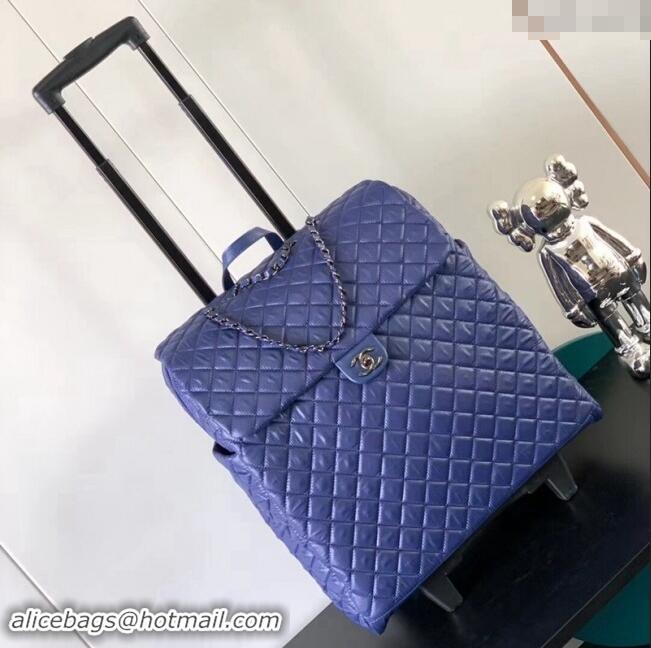 Famous Brand Chanel Quilted Nylon Luggage Travel Bag 0621 Blue