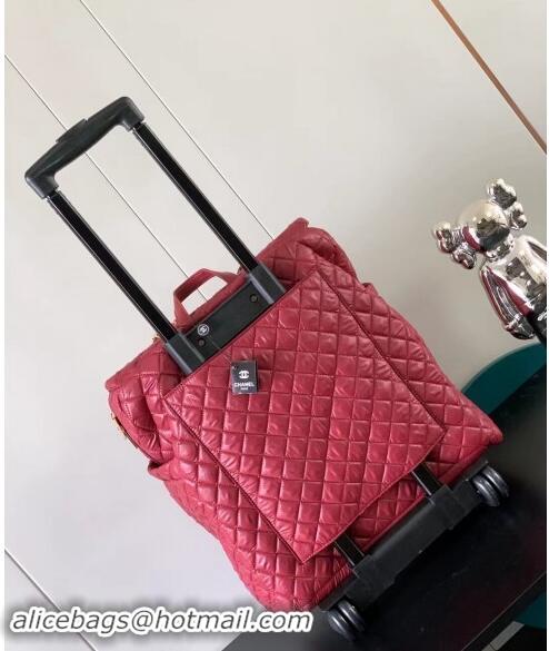 Popular Style Chanel Quilted Nylon Luggage Travel Bag 0621 Dark Red