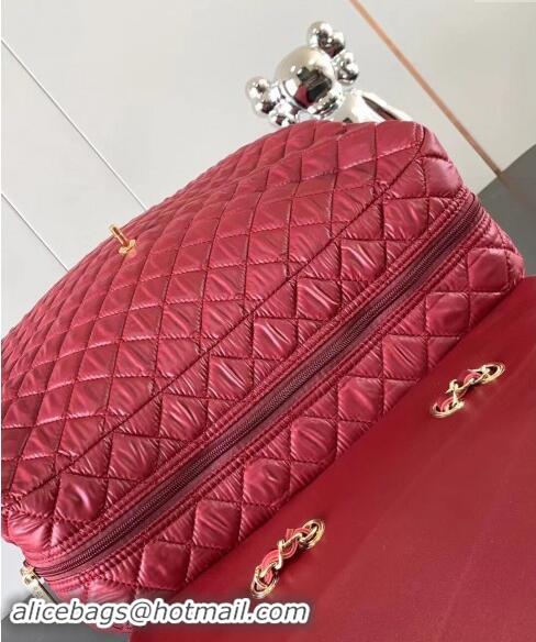 Popular Style Chanel Quilted Nylon Luggage Travel Bag 0621 Dark Red