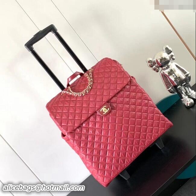 Popular Style Chanel Quilted Nylon Luggage Travel Bag 0621 Dark Red