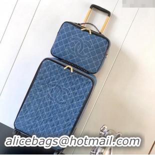 New Fashion Chanel Denim Luggage Travel Bag And Vanity Case 20 Inches A1111 Blue 2023