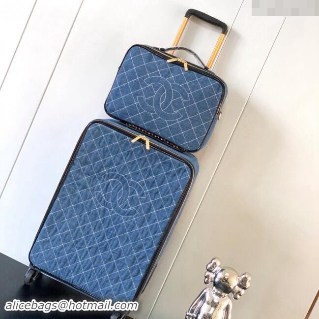 New Fashion Chanel Denim Luggage Travel Bag And Vanity Case 20 Inches A1111 Blue 2023