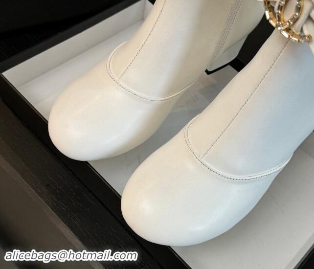 Good Quality Chanel Calfskin Leather Heel Ankle Boots with Strass CC Bow White 1121015