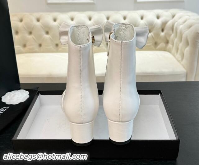 Good Quality Chanel Calfskin Leather Heel Ankle Boots with Strass CC Bow White 1121015