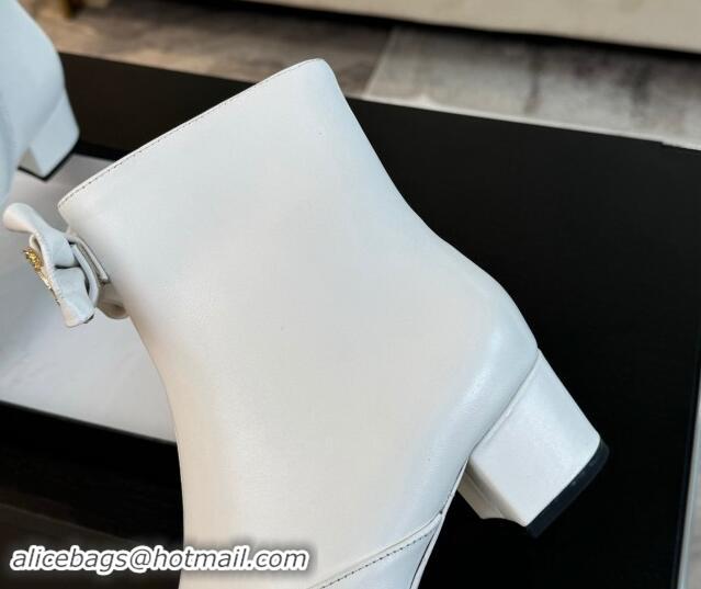 Good Quality Chanel Calfskin Leather Heel Ankle Boots with Strass CC Bow White 1121015