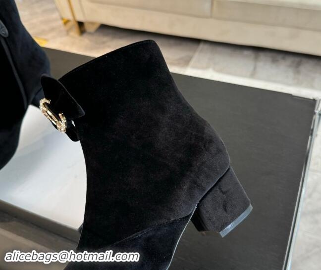 Unique Style Chanel Velvet Heel Ankle Boots with Strass CC Bow Black 1121016