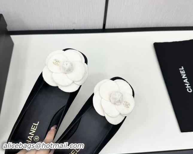 Sumptuous Chanel Suede Ballet Flats with Camellia Bloom Black/White 121023