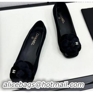 Durable Chanel Suede Ballet Flats with Camellia Bloom Black 121024