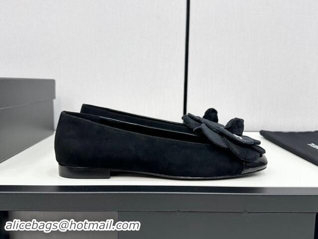 Durable Chanel Suede Ballet Flats with Camellia Bloom Black 121024