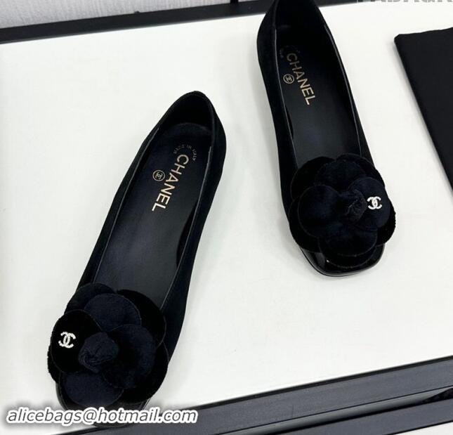 Durable Chanel Suede Ballet Flats with Camellia Bloom Black 121024