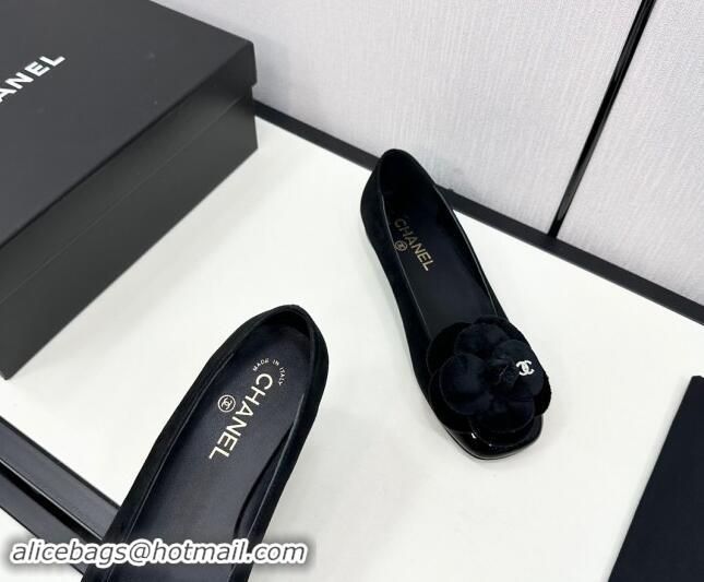 Durable Chanel Suede Ballet Flats with Camellia Bloom Black 121024