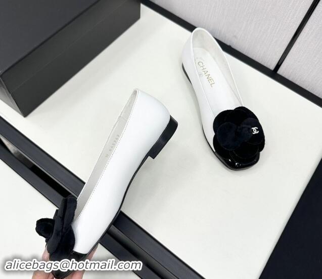 Purchase Chanel Lambskin Ballet Flats with Camellia Bloom White 1121025