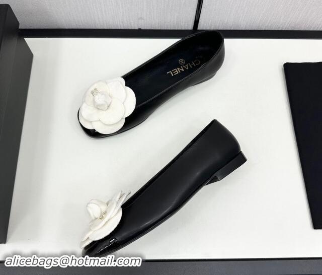 Popular Style Chanel Lambskin Ballet Flats with Camellia Bloom Black 121026