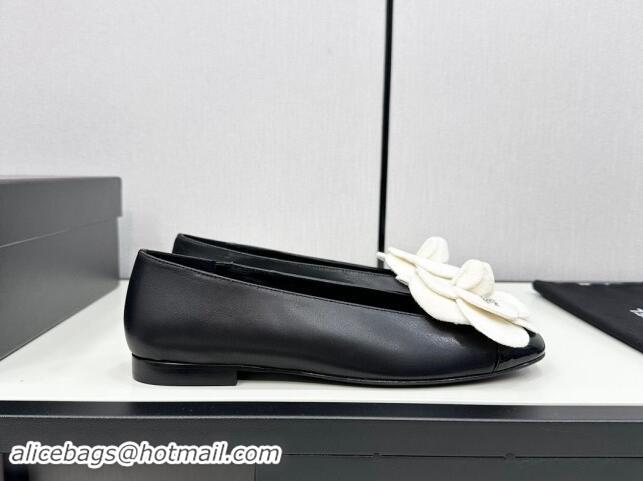 Popular Style Chanel Lambskin Ballet Flats with Camellia Bloom Black 121026