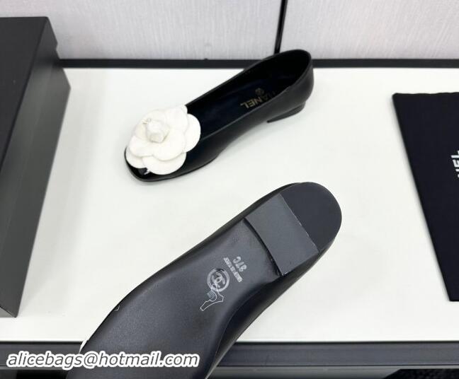 Popular Style Chanel Lambskin Ballet Flats with Camellia Bloom Black 121026