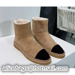 Luxury Discount Chanel Suede Snow Boots with Chain Beige 1121035