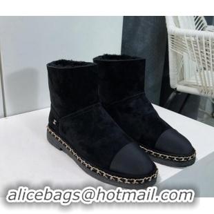 Luxury Cheap Chanel Suede Snow Boots with Chain Black 1121036