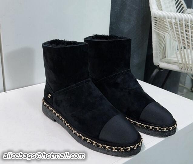 Luxury Cheap Chanel Suede Snow Boots with Chain Black 1121036