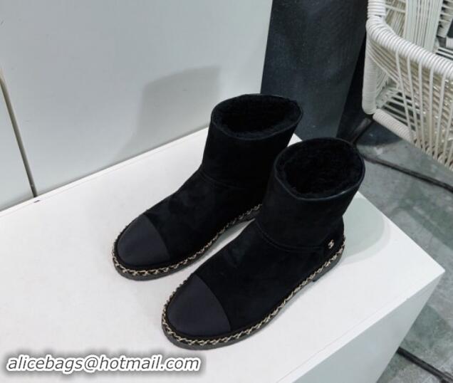 Luxury Cheap Chanel Suede Snow Boots with Chain Black 1121036