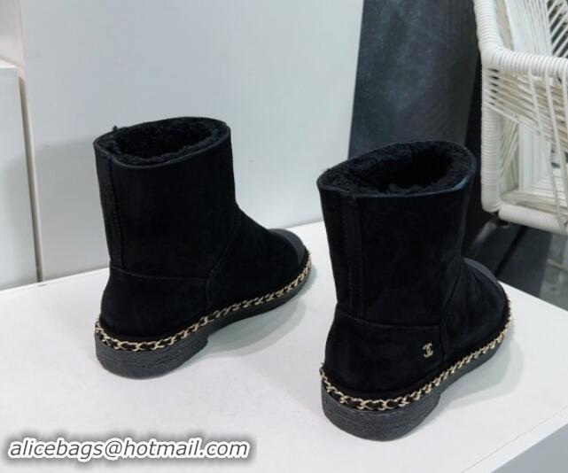 Luxury Cheap Chanel Suede Snow Boots with Chain Black 1121036