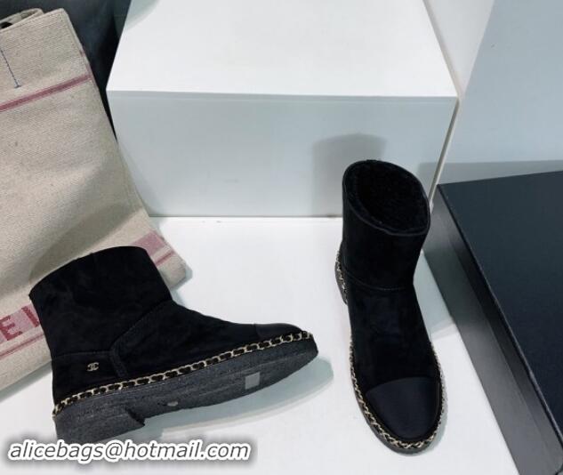 Luxury Cheap Chanel Suede Snow Boots with Chain Black 1121036