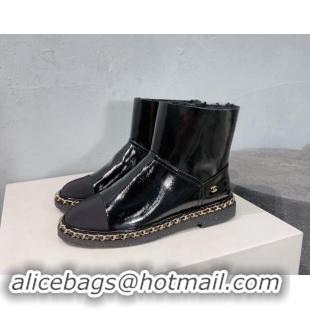 Buy Luxury Chanel Oil Calfskin Snow Boots with Chain Black 121037