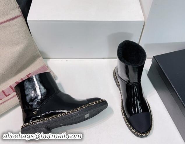 Buy Luxury Chanel Oil Calfskin Snow Boots with Chain Black 121037