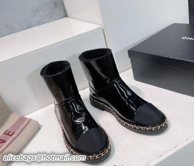 Buy Luxury Chanel Oil Calfskin Snow Boots with Chain Black 121037