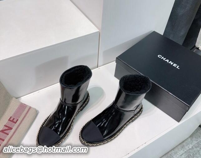 Buy Luxury Chanel Oil Calfskin Snow Boots with Chain Black 121037