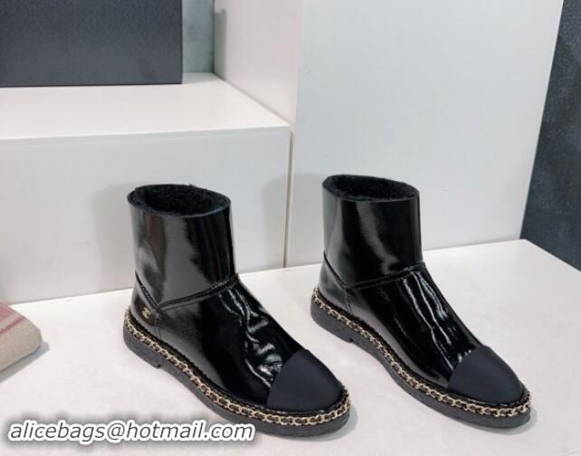 Buy Luxury Chanel Oil Calfskin Snow Boots with Chain Black 121037