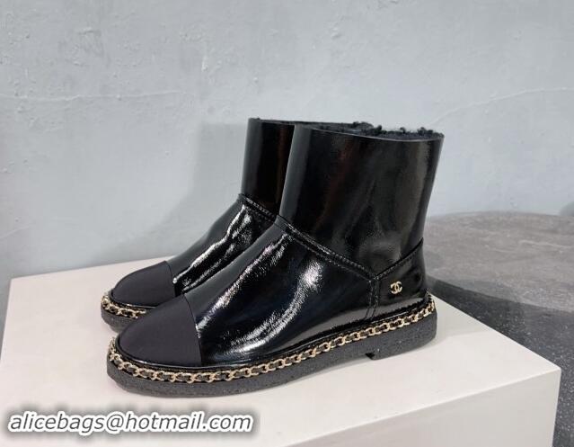 Buy Luxury Chanel Oil Calfskin Snow Boots with Chain Black 121037