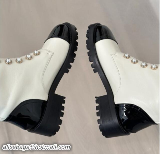 Top Design Chanel Calfskin High Boots 4.5cm with Pearls and Zip White 1121039