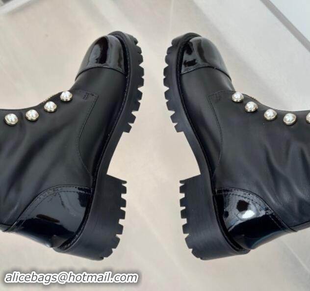 Good Product Chanel Calfskin High Boots 4.5cm with Pearls and Zip Black 1121040