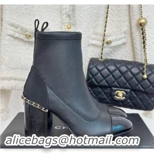 Luxurious Chanel Calfskin Ankle Boots 8.5cm with Chain Black  1121042