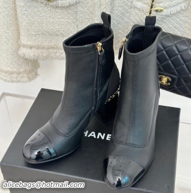 Luxurious Chanel Calfskin Ankle Boots 8.5cm with Chain Black  1121042