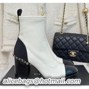 Best Grade Chanel Calfskin Ankle Boots 8.5cm with Chain White 1121043