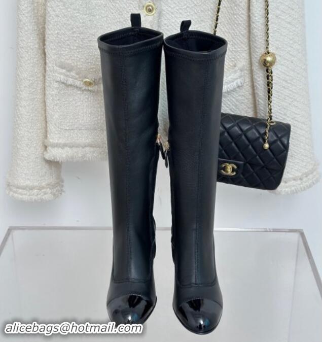 Good Looking Chanel Calfskin High Boots 8.5cm with Chain Black 1121045