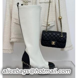 Charming Chanel Calfskin High Boots 8.5cm with Chain White 1121046