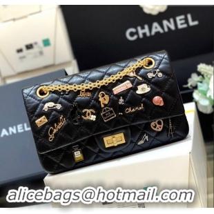 Luxury Cheap Chanel Medium 2.55 Aged Calfskin Classic Flap Bag with Badge A37586 Black/Gold (Original Quality)