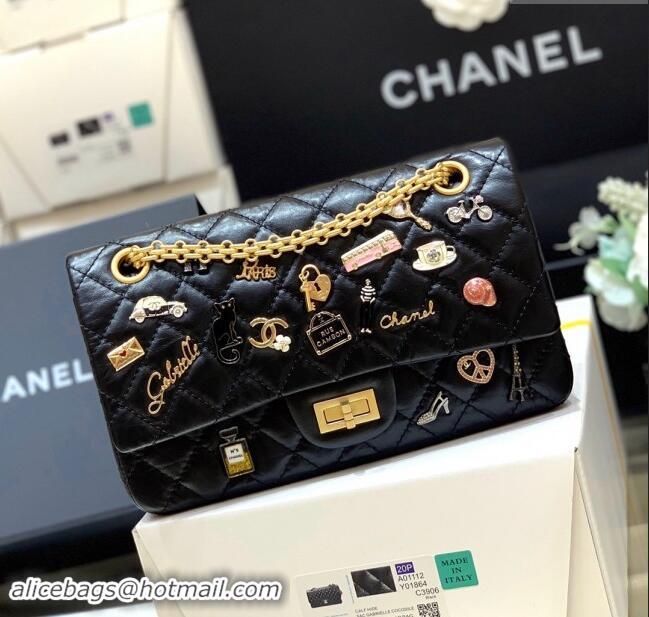 Luxury Cheap Chanel Medium 2.55 Aged Calfskin Classic Flap Bag with Badge A37586 Black/Gold (Original Quality)