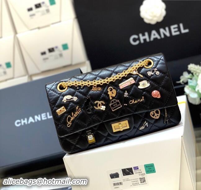 Luxury Cheap Chanel Medium 2.55 Aged Calfskin Classic Flap Bag with Badge A37586 Black/Gold (Original Quality)