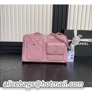 Famous Brand Chanel Shiny Calfskin Large Bowling Bag with Pockets AS4933 Light Pink 2024