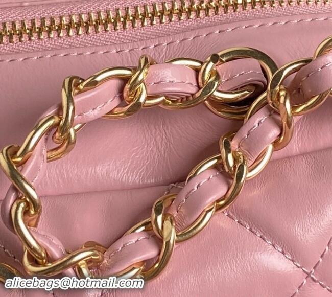 Famous Brand Chanel Shiny Calfskin Large Bowling Bag with Pockets AS4933 Light Pink 2024