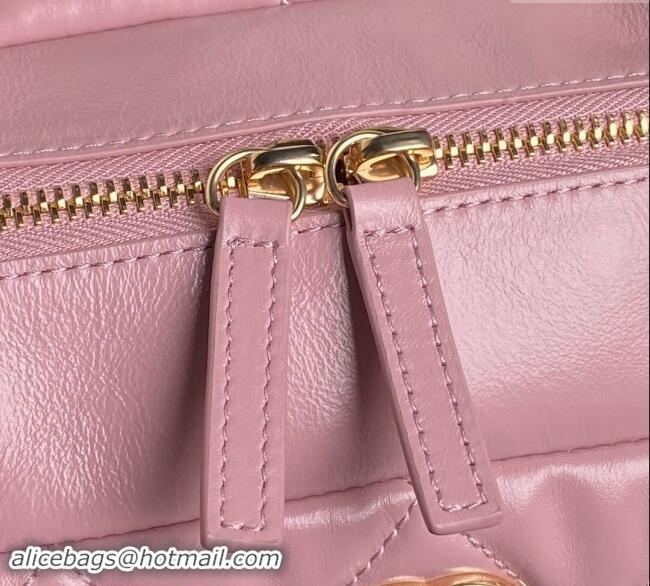 Famous Brand Chanel Shiny Calfskin Large Bowling Bag with Pockets AS4933 Light Pink 2024