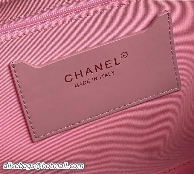 Famous Brand Chanel Shiny Calfskin Large Bowling Bag with Pockets AS4933 Light Pink 2024